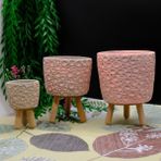 BGG Halka Desenli Dekoratif Ahşap Ayaklı Beton Saksı - Pembe