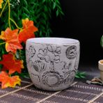 BGG Lale Motifli Eskitme Orkidelik Beton Saksı - Siyah - Beyaz