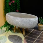 BGG Papatya Motifli Oval Beton Saksı | Daisy Patterned Oval Conc... - Beyaz