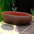 BGG Papatya Motifli Oval Beton Saksı | Daisy Patterned Oval Conc... - Bordo