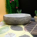 BGG Papatya Motifli Oval Beton Saksı | Daisy Patterned Oval Conc... - Siyah