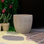 BGG Yaprak Çizgi Desenli Dekoratif Beton Saksı - Beyaz
