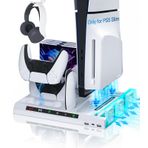 BGGUANG PS5 Slim Cooling Station，Charging Controller，Featuring Three Adjustable Cooling Fan，Compatible with Disc&Digital Editions,It's Playstation 5 Slim Ideal Accessories (White)