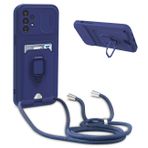 BGHHEU Cep telefonu zinciri koruyucu kılıf, Samsung Galaxy A72 4G ile uyumlu, kayışlı, sürgülü kamera koruması, 360 derece halka tutucu, kart bölmesi, ayarlanabilir kolye silikon kılıf - mavi