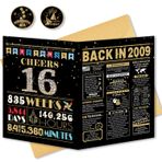 BGTCARDS 16. Doğum Günü Kartı, Kız Erkek Çocuklar için 16. Doğum Günü Süslemeleri, Oğul Kızı için 16. Doğum Günü Hediyeleri, 2009'da Doğum Günü Kartı, Siyah Altın