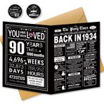 BGTCARDS 90. Doğum Günü Kartı, Kadınlar Erkekler için 90. Doğum Günü Süslemeleri, Büyükbaba Büyükanne için 90. Doğum Günü Hediyeleri, 90 Yaşındaki Anne Baba için Jumbo Doğum Günü Kartı, 1934 Yılında,