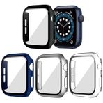 BHARVEST Apple Watch Serisi 3/2/1 42 mm ile Uyumlu 4 Paket Sert PC Kılıfı, Temperli Cam Ekran Koruyucu Kılıf iWatch Aksesuarları için Genel Kabarcıksız Kapak, Siyah+Mavi+Gümüş+Şeffaf