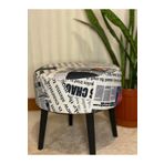 BHM Dekoratif Puf Ahşap Ayaklı Gazete Desenli Siyah Ahşap Ayaklı Dayanıklı Puf & Bench 40x40x20cm