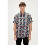 Bi-Face Shirt Marshmallow Beyaz Kısa Kollu Baskılı Erkek Gömlek
