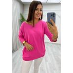 Bİ.GİYSEN Kadın Fuşya Pembe Kayık Yaka Likralı % 100 PAMUK İPLİK İnce Triko Bluz