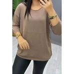 Bİ.GİYSEN Kadın Kahve Kayık Yaka Likralı % 100 PAMUK İPLİK İnce Triko Bluz