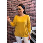 Bİ.GİYSEN Kadın Sarı Kayık Yaka Likralı % 100 PAMUK İPLİK İnce Triko Bluz