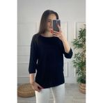 Bİ.GİYSEN Kadın Siyah Kayık Yaka Likralı % 100 PAMUK İPLİK İnce Triko Bluz