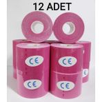 Bia Tape Kinesio 5 cm x 5 M - Pembe Rengi Sporcu Bandı 12'li (Pakette 12 Adet) - Standart - Açık Pembe - Açık Pembe