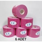 Bia Tape Kinesio 5 cm x 5 M - Pembe Rengi Sporcu Bandı 6'lı (Pakette 6 Adet) - Standart - Açık Pembe - Beyaz