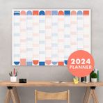 Bi'aldım 2025 Yıllık Planlayıcı Duvar Takvimi Okyanus Mavisi Somon Rengi Aylık Planlayıcı Boyut 70 x 100 cm