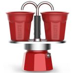 Bialetti Mini Express Mokapot + 2 Kırmızı Espresso Fincanı