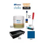 Bianca Stella Boya 4 Parçalı Set ( 500 Ml Boya - Boya Tavası- Stella İpek Fırça - Kadife Rulo) Çivit