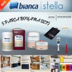 Bianca Stella Yeni Nesil Dönüşüm Boyası Avantajlı Boya Seti 1 Litre Boya - 0,5 Litre Maximo Vernik - Boya Tavası - Kadife Rulo - Ipek Fırça - Kese Kağıdı