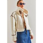 Bianco Lucci 60051014 Biyeli Lamine Uzun Beyaz Kadın Mont