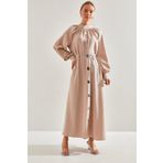 Bianco Lucci 60151012 Modest Kadın Önü Düğme Desenli Kuşaklı Tesettür Elbise