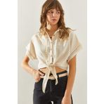 Bianco Lucci 60251319 Ayrobin Detaylı Keten Kadın Gömlek