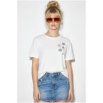 Bianco Lucci Kadın %100 Pamuk El İşi Çiçek Nakış Detaylı Premium Tasarım T-Shirt 1005 60282050