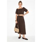 Bianco Lucci Kadın Balon Kollu Crop Bluz Bağlama Detaylı Pamuklu Müslin Etek Takım YC2728 60286287
