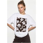 Bianco Lucci Kadın Bisiklet Yaka Çiçek Baskılı Oversize %100 Pamuklu T-Shirt ÖT100001 60286273