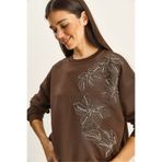 Bianco Lucci Kadın Bisiklet Yaka Çiçek Boncuk İşlemeli Relaxed Sweatshirt 1572 60283809