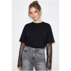 Bianco Lucci Kadın Bisiklet Yaka Dantel Kollu Oversize Pamuklu T-Shirt 1049 60286075