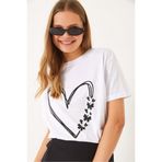 Bianco Lucci Kadın Bisiklet Yaka Kelebek Kalp Baskılı Kısa Kollu T-Shirt 60602020