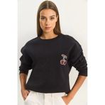 Bianco Lucci Kadın Bisiklet Yaka Kiraz Taş İşlemeli Üç İplik Şardonlu Sweatshirt 60601047