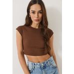 Bianco Lucci Kadın Bisiklet Yaka Kısa Kollu Basic Kaşkorse Crop Top T-Shirt 60602044