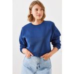Bianco Lucci Kadın Bisiklet Yaka Şardonlu Basic Crop Sweatshirt 60251797