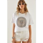 Bianco Lucci Kadın Bisiklet Yaka Taş Detaylı Basic Penye T-Shirt 60251238