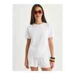 Bianco Lucci Kadın Brode Detaylı Bisiklet Yaka Basic T-Shirt 7545 60283954