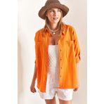 Bianco Lucci Kadın Çift Cepli Oversize Keten Gömlek 40861002