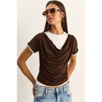 Bianco Lucci Kadın Çift Kat Görünümlü Degaje Yaka Kısa Kol T-Shirt 6140 60286132