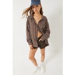 Bianco Lucci Kadın Çizgili Cepli Oversize Modal Gömlek 2258 60284002