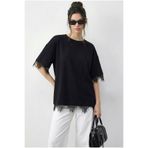 Bianco Lucci Kadın Dantel Detaylı Bisiklet Yaka Oversize T-Shirt 1046 60283955
