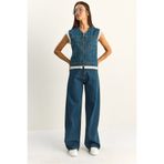 Bianco Lucci Kadın Dantel Detaylı Denim Yelek ve Wide Leg Pantolon Denim Takım 8210 60286153