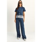 Bianco Lucci Kadın Dantel Detaylı Kısa Kollu Ceket Wide Leg Denim Pantolon Takım 8211 60286152
