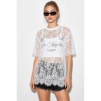Bianco Lucci Kadın Dantel Tül Detaylı Baskılı Oversize Bluz 1098 60286295