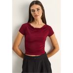 Bianco Lucci Kadın Degaje Yaka Drapeli Crop Bluz 2343 60286200