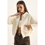 Bianco Lucci Kadın Fermuarlı Cep Detaylı Mevsimlik Denim Bomber Ceket 60282056