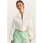 Bianco Lucci Kadın Fermuarlı Kapüşonlu Belden Oturmalı Esnek Örme Crop Sweatshirt 60283858