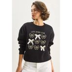Bianco Lucci Kadın Fiyonk Nakışlı Kurdele Aksesuarlı Üç İplik Şardonlu Sweatshirt 60601048