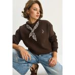 Bianco Lucci Kadın Fular Detaylı Ceylan Nakışlı Üç İplik Şardonlu Oversize Sweatshirt 6916 60283615