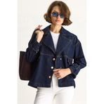 Bianco Lucci Kadın Geniş Yaka Uzun Kollu Ayarlanabilir Manşetli Denim Ceket 6089 60283543